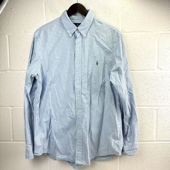 Ralph Lauren Classic Fit Shirt Men’s L Blue/White Checkered LOGO- Pony Button Up - Picture 1 of 7